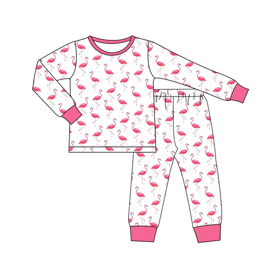 Baby Girls Flamingo Fall Tee Top Pants Pajamas Outfits Preorder(moq 5)