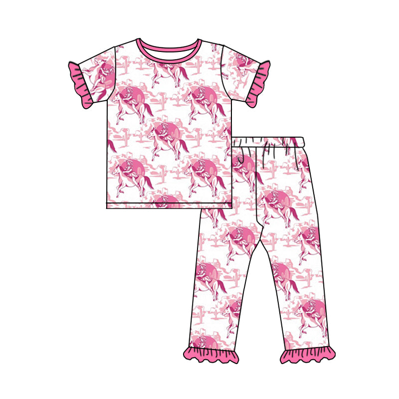 Baby Girls Rode Horse Shirt Pants Pajamas Clothing Sets Preorder(moq 5)