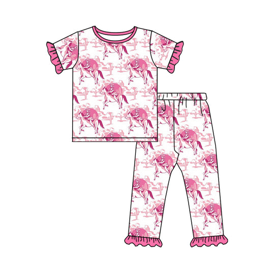 Baby Girls Rode Horse Shirt Pants Pajamas Clothing Sets Preorder(moq 5)