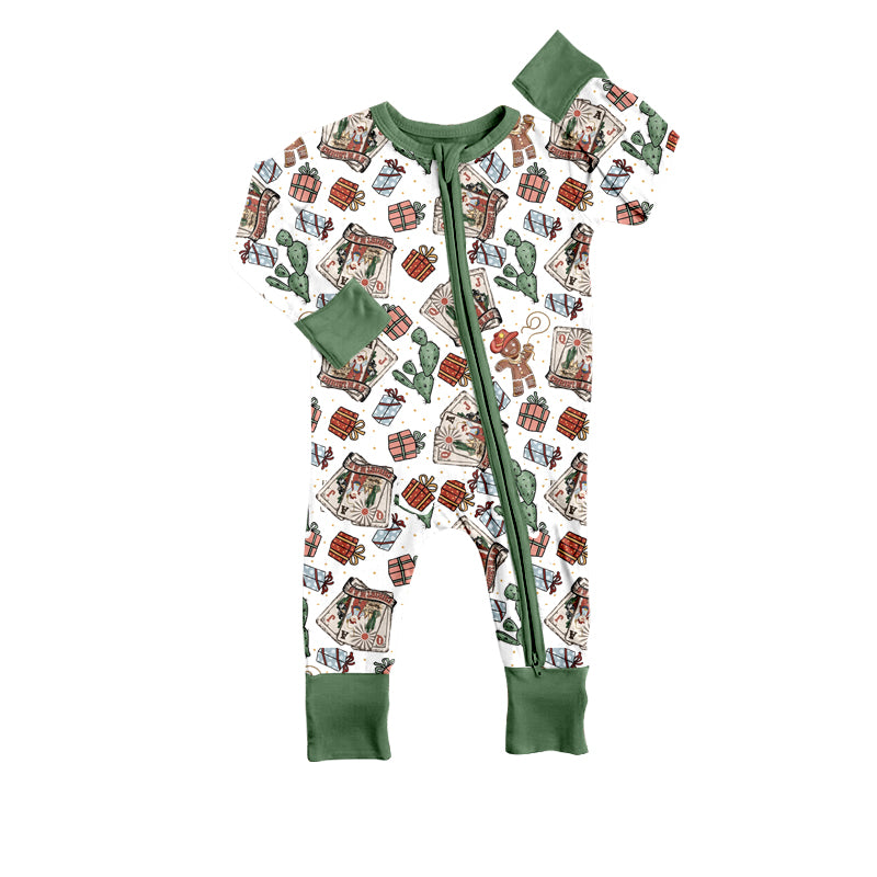 Baby Boys Western Christmas Cactus Gifts Long Sleeve Zip Rompers preorder(moq 5)