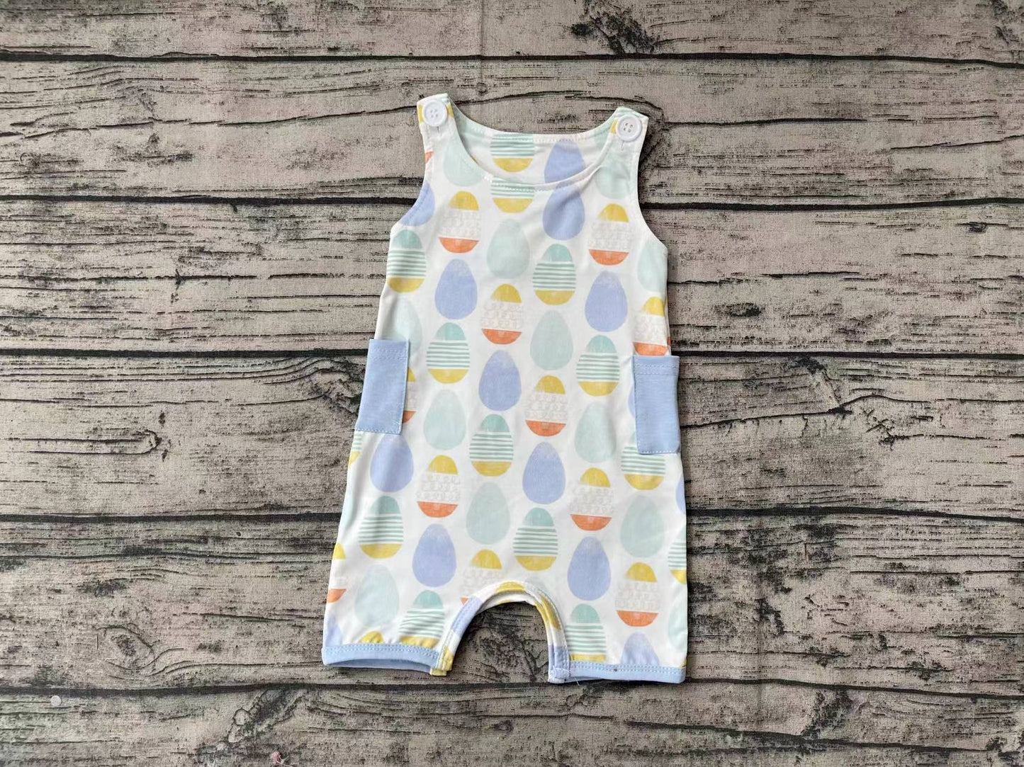 Baby Boys Easter Eggs Sleeveless Buttons Rompers