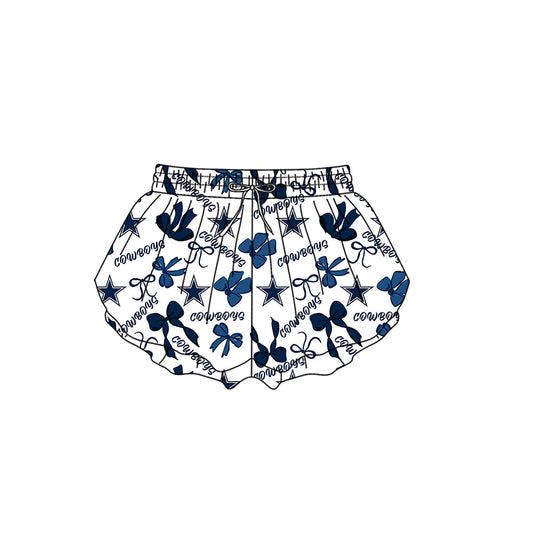 Preorder (moq 5)Baby Girls Cowboys Bows Team Ruffle Shorts Bottom