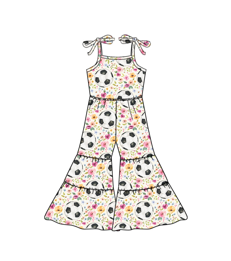 Baby Girls Summer Soccer Flowers Straps Jumpsuits preorder(moq 5)