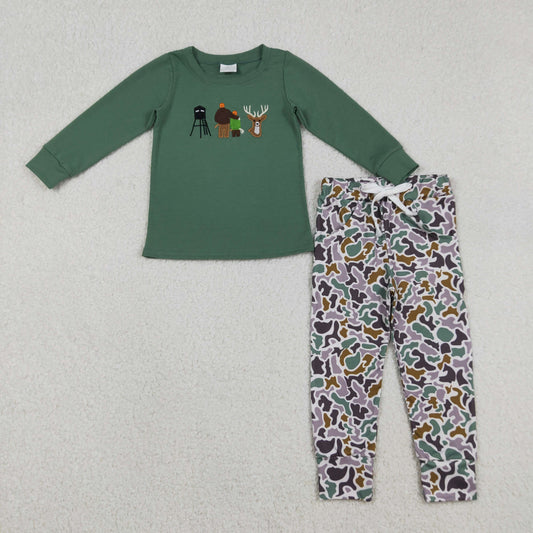 Embroidery Deer Baby Boys Hunting Top Camo Pockets Jogger Pants Clothes Sets