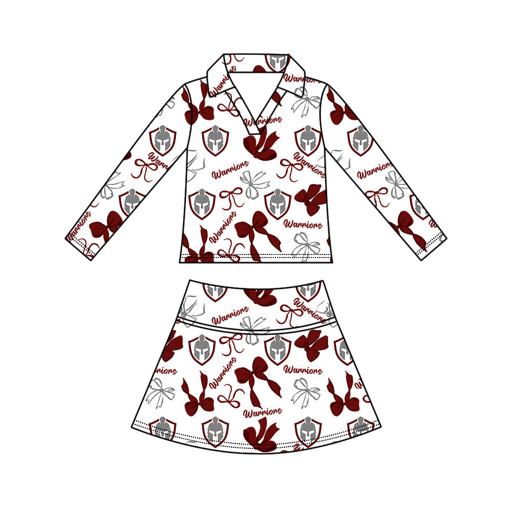 Preorder (moq 5)Baby Girls Bows Warriors Top Skirt Short Team Clothes Set