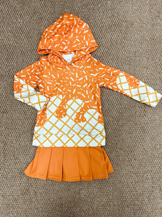 Baby Girls Orange Drip Hoodie Top Yoga Skort Team Sets