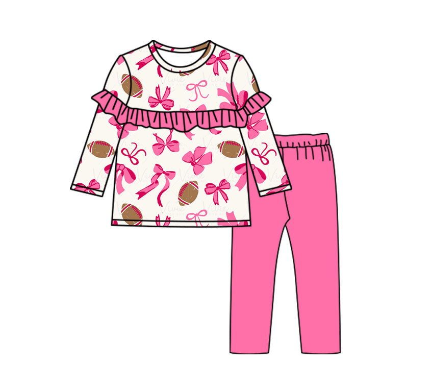 Baby Girls Football Pink Bow Tunic Tee Shirt Top Pants Clothes Sets Preorder(moq 5)