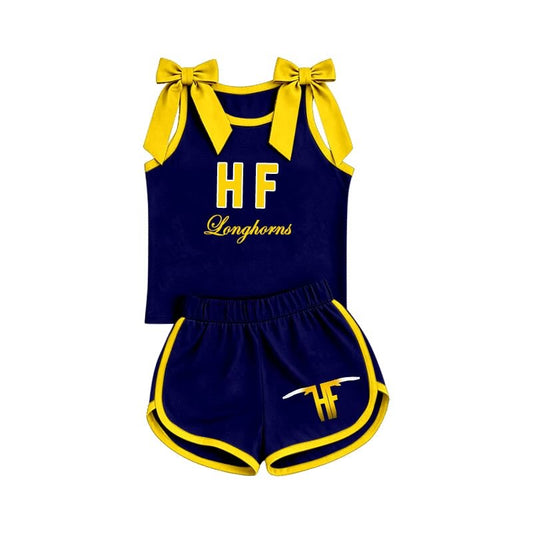 Preorder (moq 5)Baby Girls HF Longhorns Bows Shirts Shorts Clothes Sets
