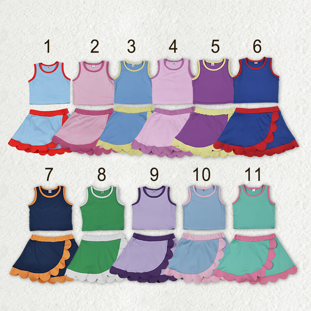 Sibling Baby Girls Sleeveless Vests Top Scallop Skirt Short Yoga Active Clothes Set