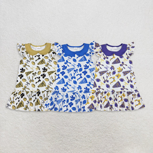 Sibling Baby Girls Go Team Bows Footballs Knee Length Dresses