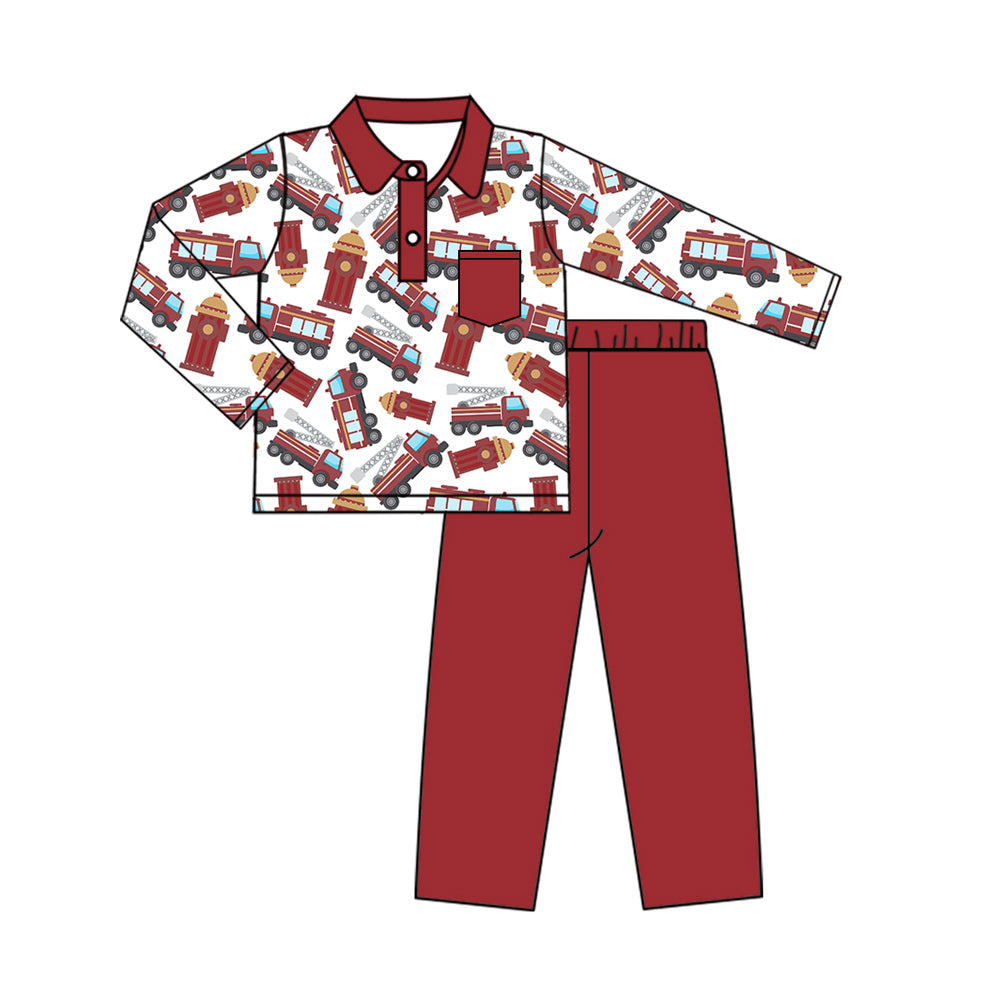 Baby Boys Firetruck Pocket Top Pants Clothes Sets Preorder(moq 5)