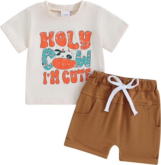 Baby Boys Cute Cow Shirt Brown Shorts Clothes Sets preorder (moq 5)