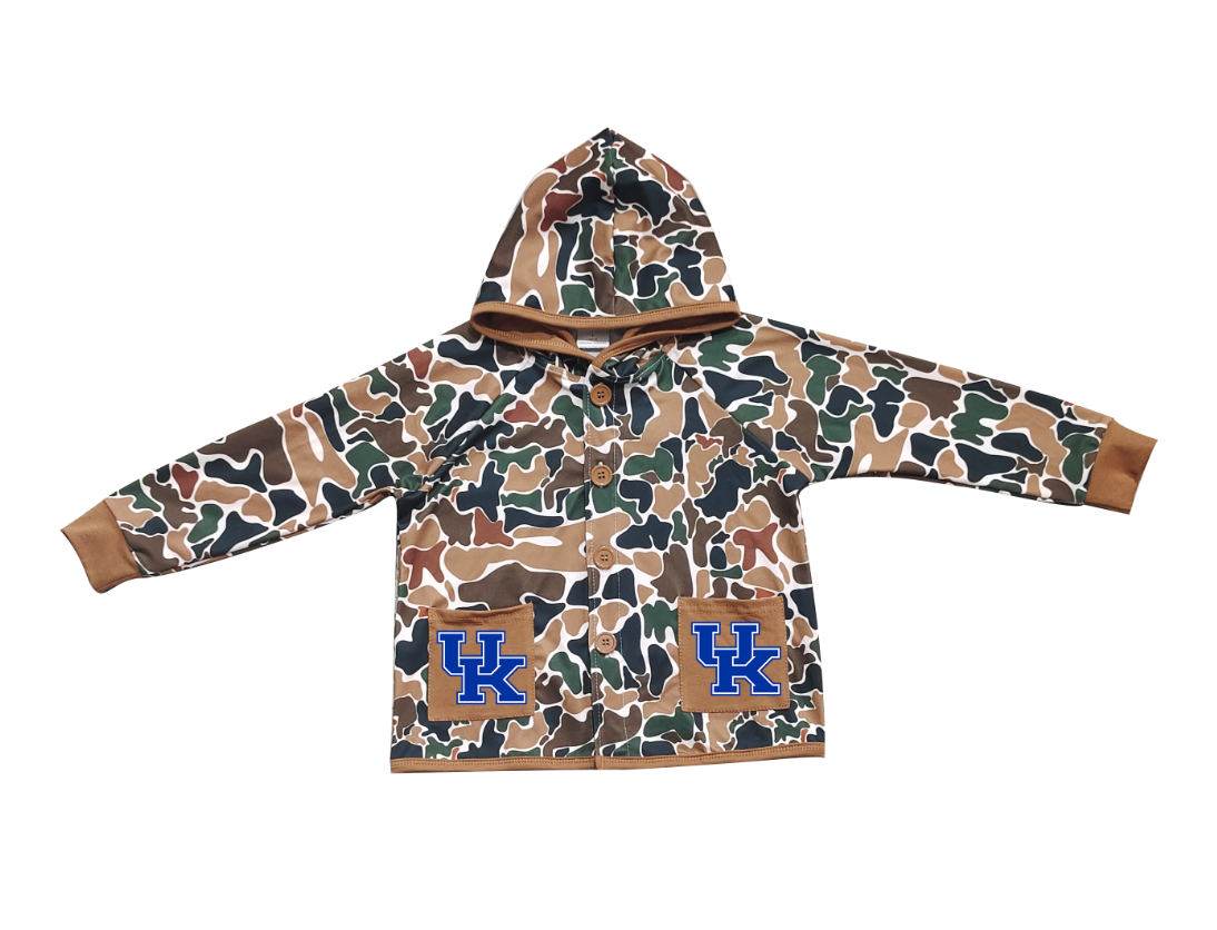 Preorder (moq 5)Baby Boys Dark Brown Camo UK Pockets Team Button Hoodie Jackets Top