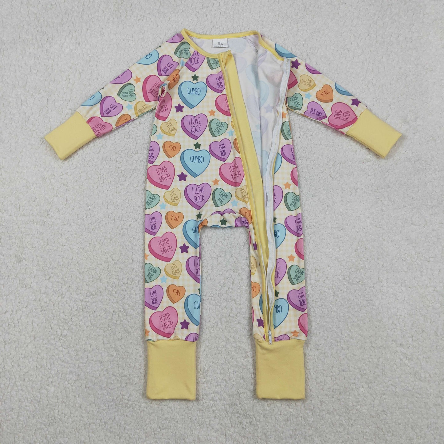 Sibling Baby Girls Colorful Hearts Stars Pants Valentines Pajamas Sets Two Way Zip Convertible Rompers