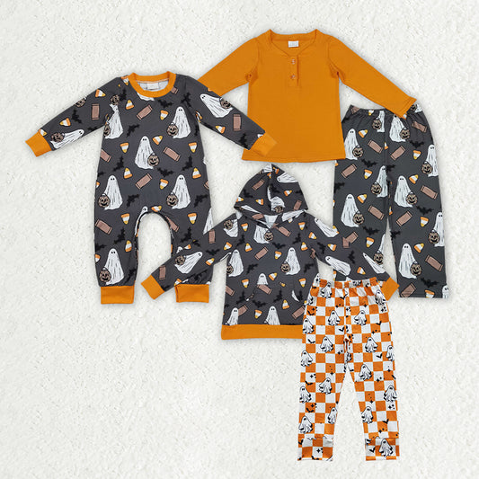 Sibling Baby Boys Orange Button Top Bats Ghosts Pant Halloween Clothes Set Hoodie Top