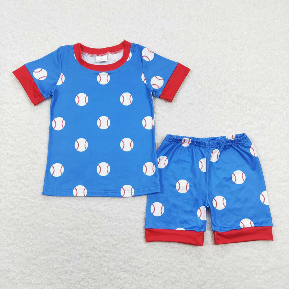 Baby Girls Boys Blue Baseball Tops Shorts Pajamas Sibling Clothing Sets