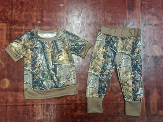 Preorder moq 5 Baby Boys Olive Camo Top Pants Pajamas Sets