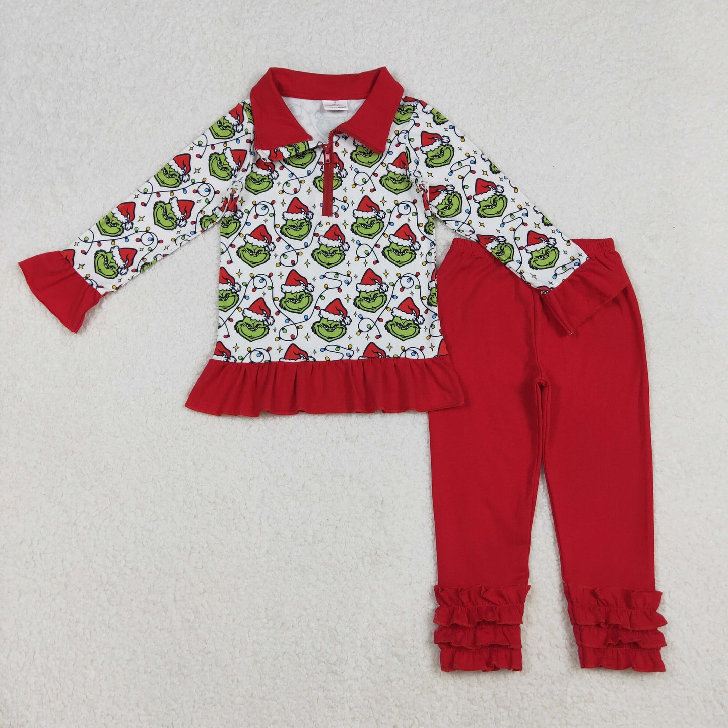 Baby Girls Christmas Lights Grin Zipper Pullover Legging Pants Clothes Set