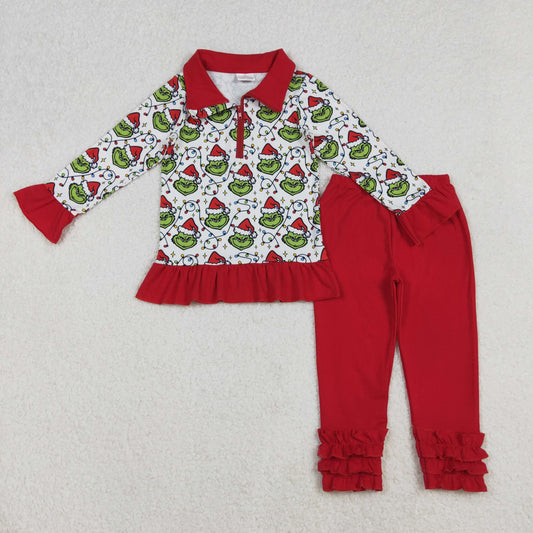 Baby Girls Christmas Lights Grin Zipper Pullover Legging Pants Clothes Set