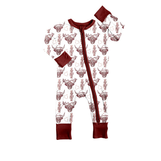 Baby Boys Christmas Highland Cow Western Long Sleeve Zip Rompers preorder(moq 5)