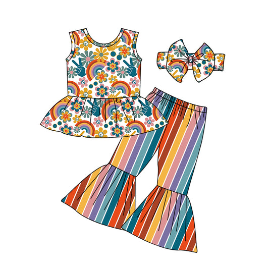 Baby Girls Flowers Rainbow Tunic Top Bell Pants Clothes Sets preorder(moq 5)