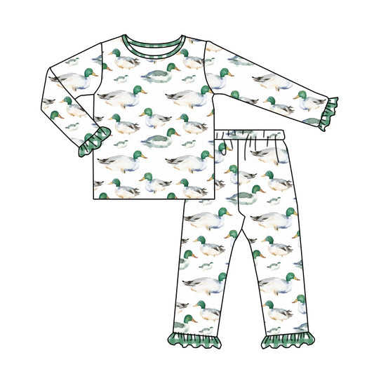 Baby Girls Duck Green White Tee Top Pants Pajamas Outfits Preorder(moq 5)