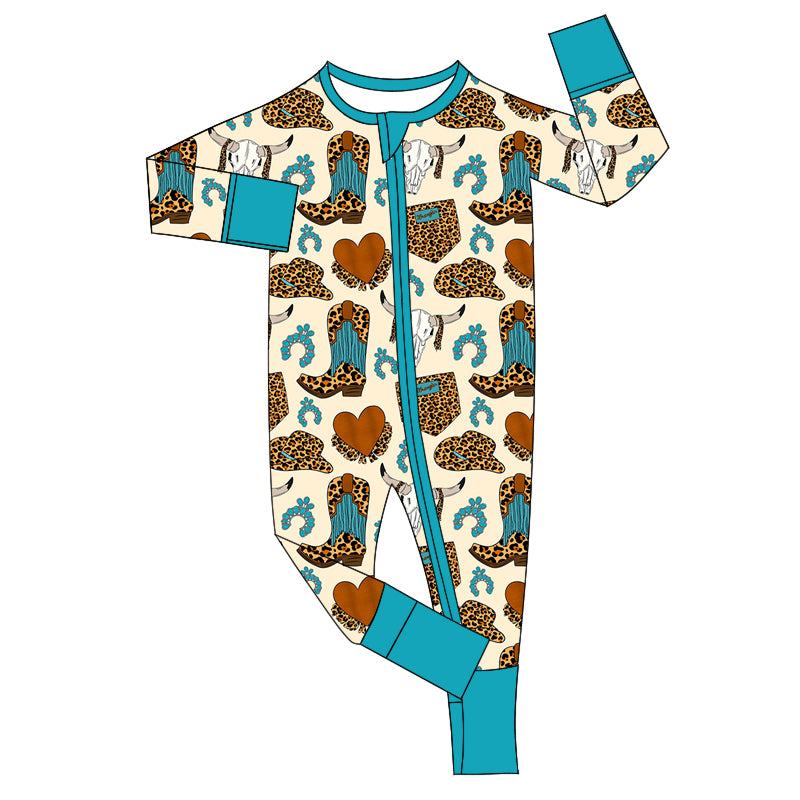 Baby Infant Girls Boots Leopard Western Zip Rompers preorder(moq 5)