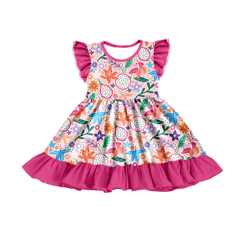 Baby Girls Summer Dragon Fruit Flutter Sleeve Ruffle Dresses preorder(moq 5)