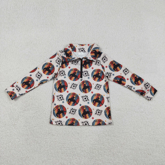 Baby Boys Long Sleeve Aztec Horse Rodeos Western Zipper Pullovers Top