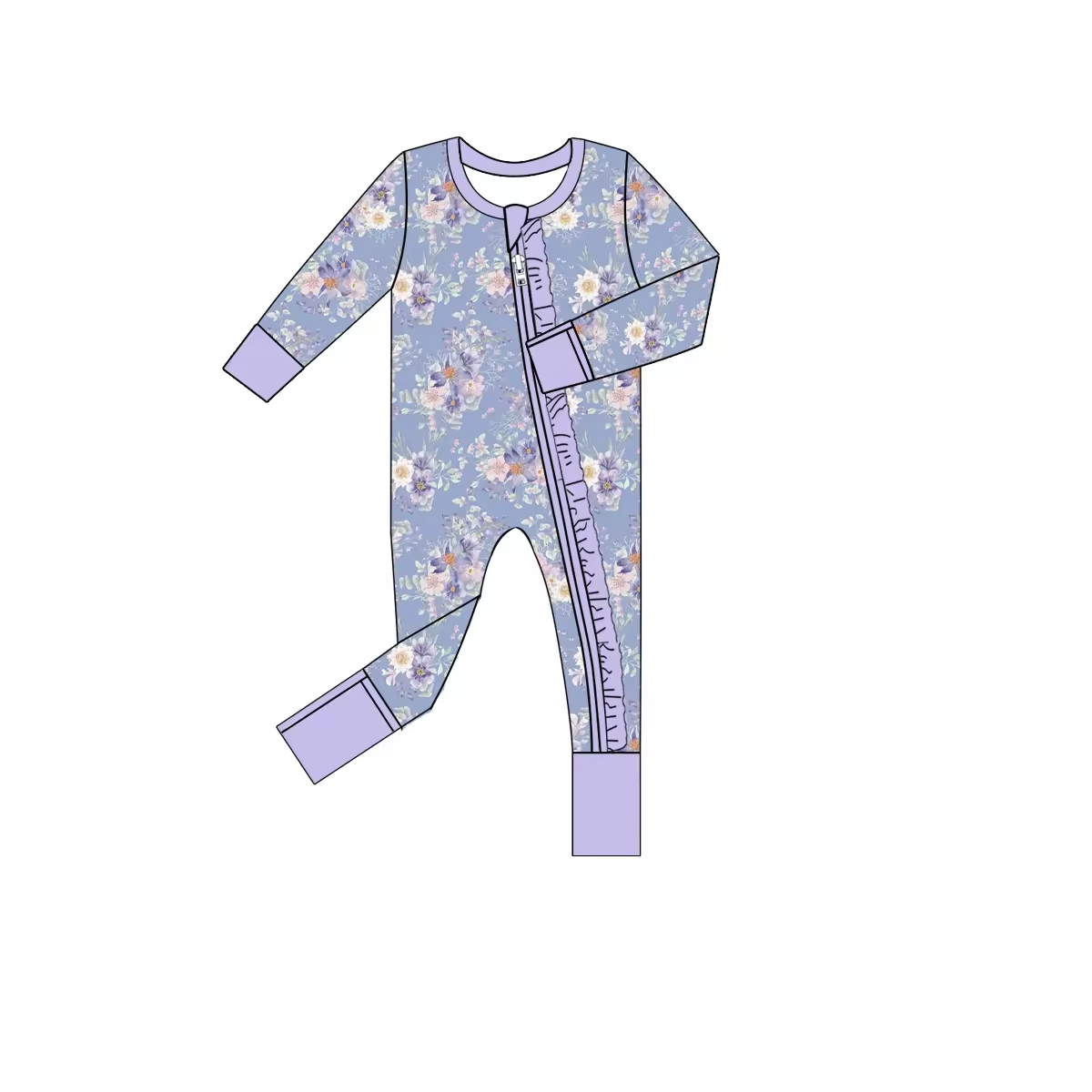 Baby Infant Girls Purple Small Flowers Zip Rompers preorder(moq 5)