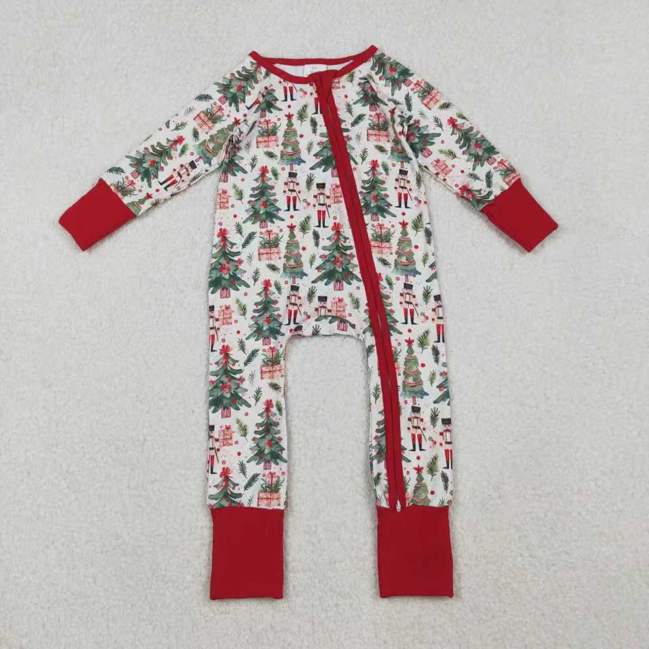 Sibling Baby Boys Christmas Trees Soldiers Gifts Top Pants Pajamas Sets Zipper Footie Rompers