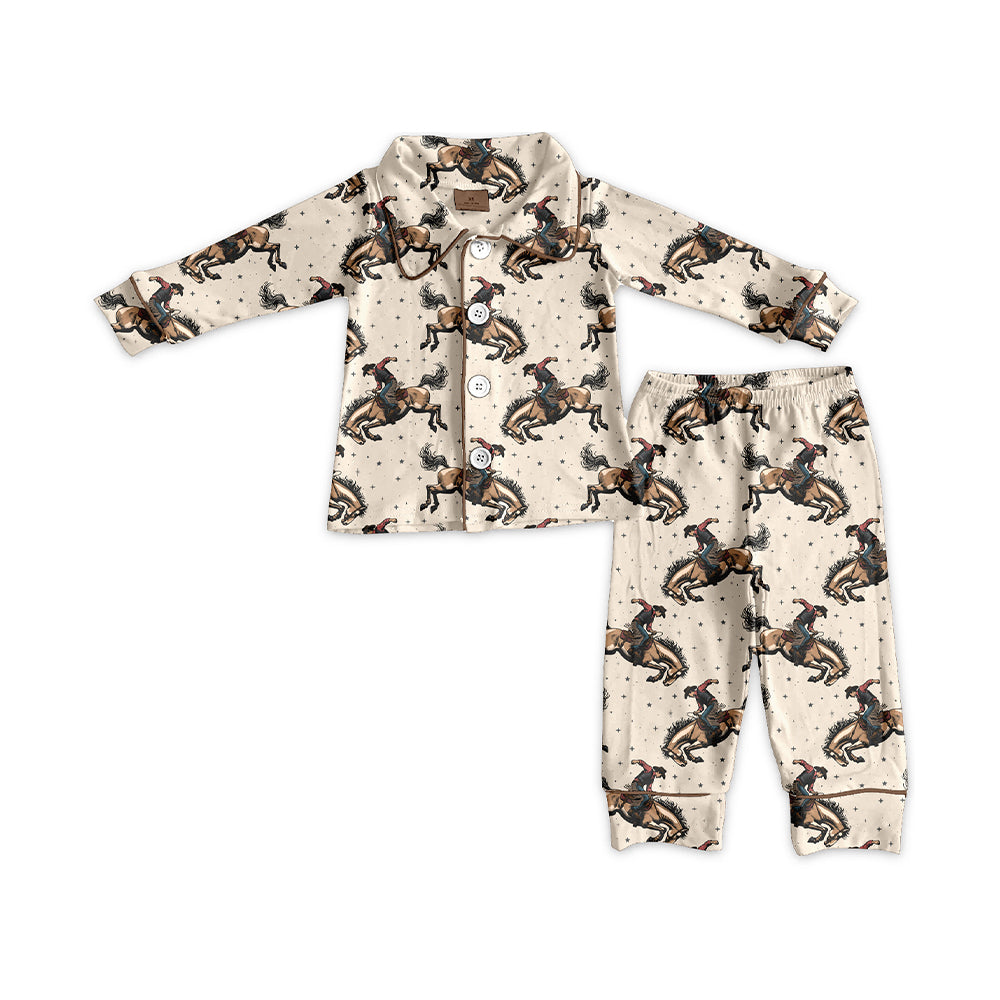 Preorder (moq 20)Baby Boys Western Rodeo Bamboo Top Pants Pajamas Sets