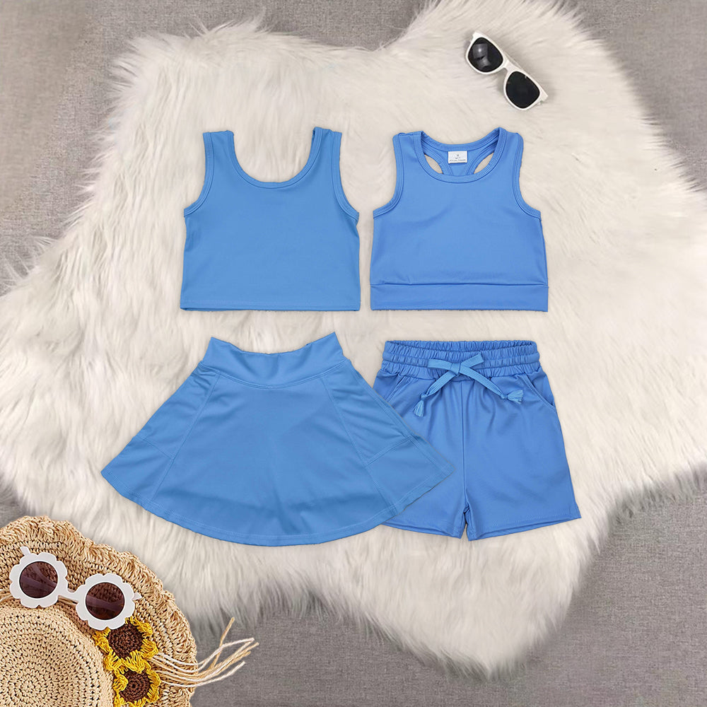 Sibling Baby Girls Blue Yoga Active Wear Top Shorts Clothes Sets