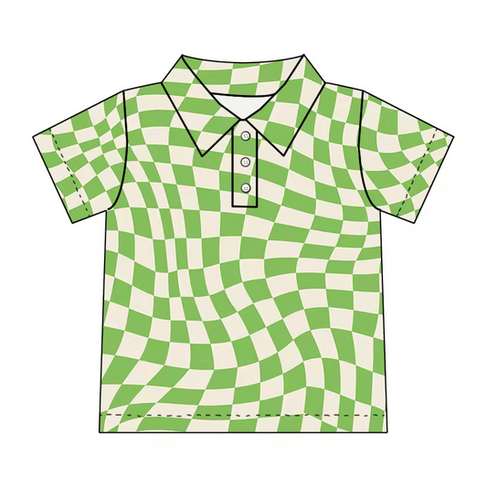 Baby Boys Green Chekered Short Sleeve Buttons Top Shirt Preorder(moq 5)