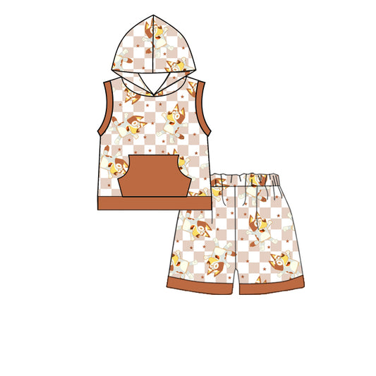 Baby Girls Short Sleeve Dog Hooded Shirt Shorts Clothes Sets preorder(moq 5)
