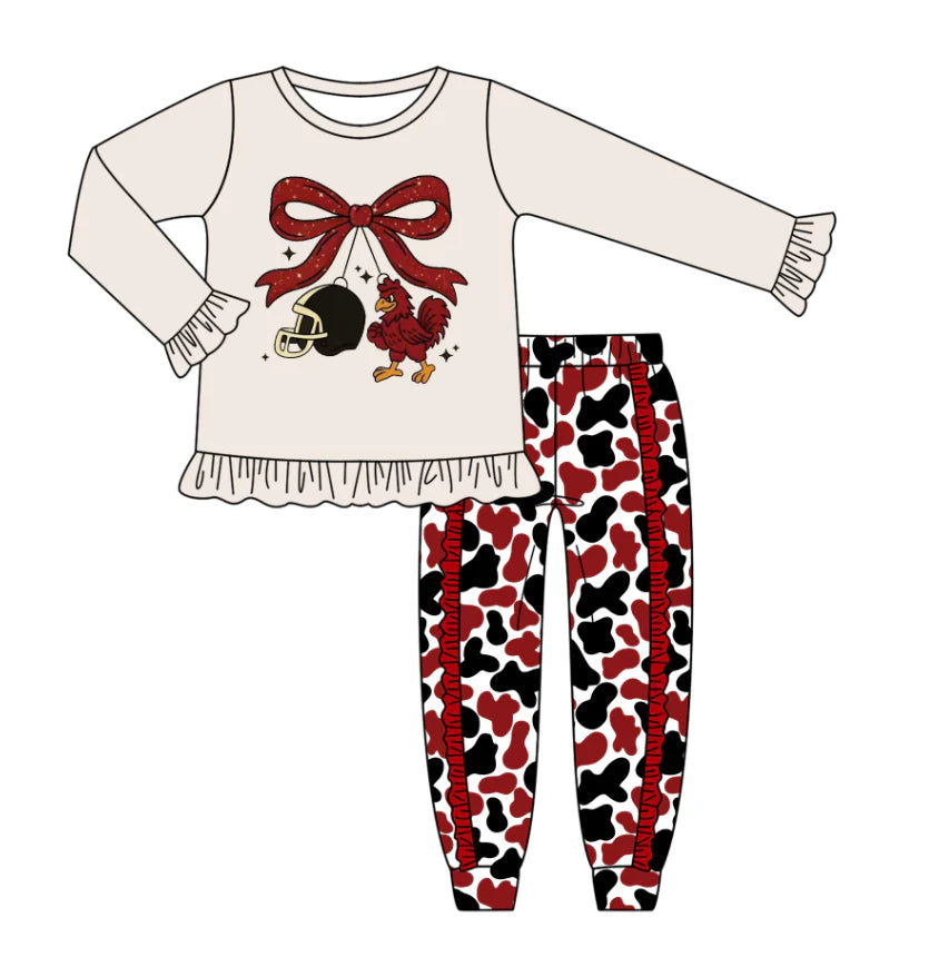 Preorder (moq 5)Baby Girls Chicken Team Top Ruffle Pants Outfits Sets