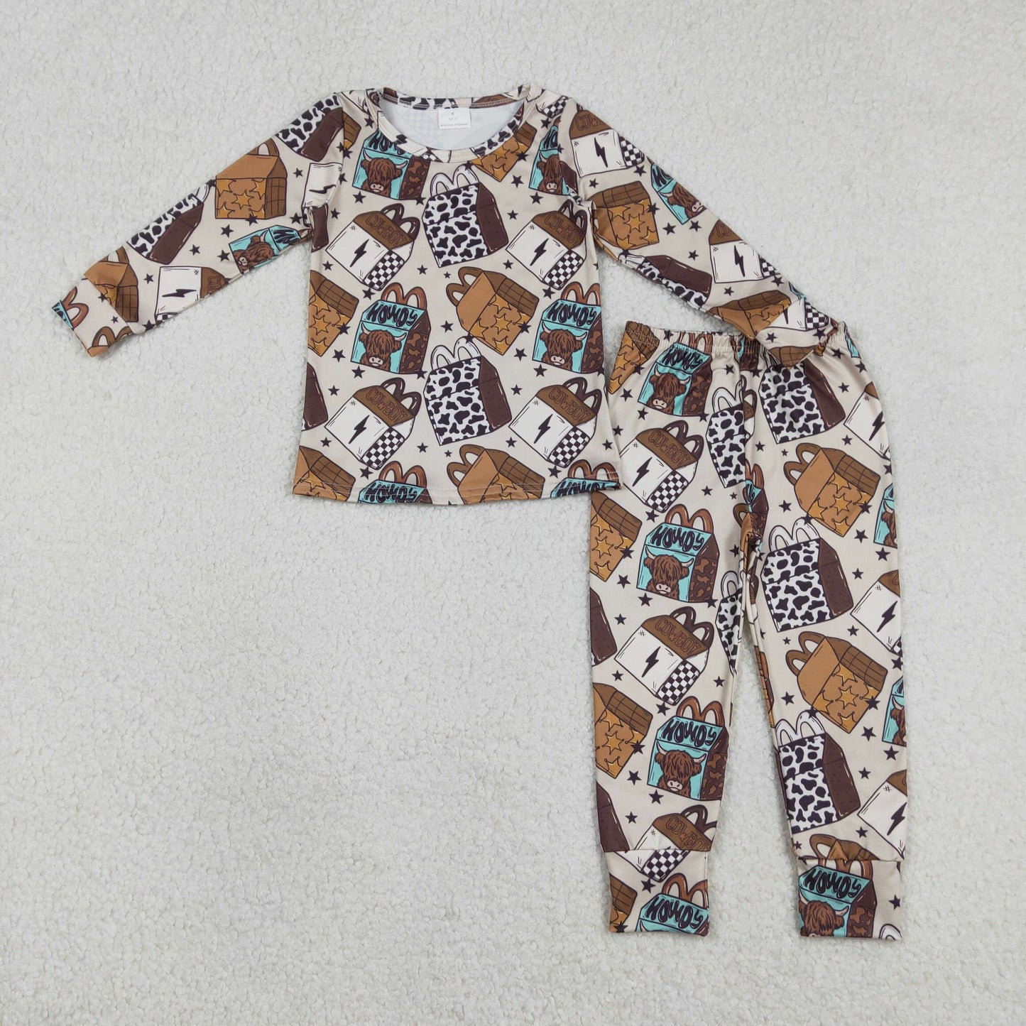 Baby Boys Howdy Highland Cows Top Pants Western Pajamas Sets