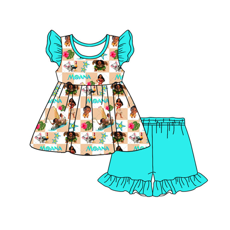 Preorder (moq 5)Baby Girls Island Princess Tunic Top Ruffle Shorts Clothes Sets