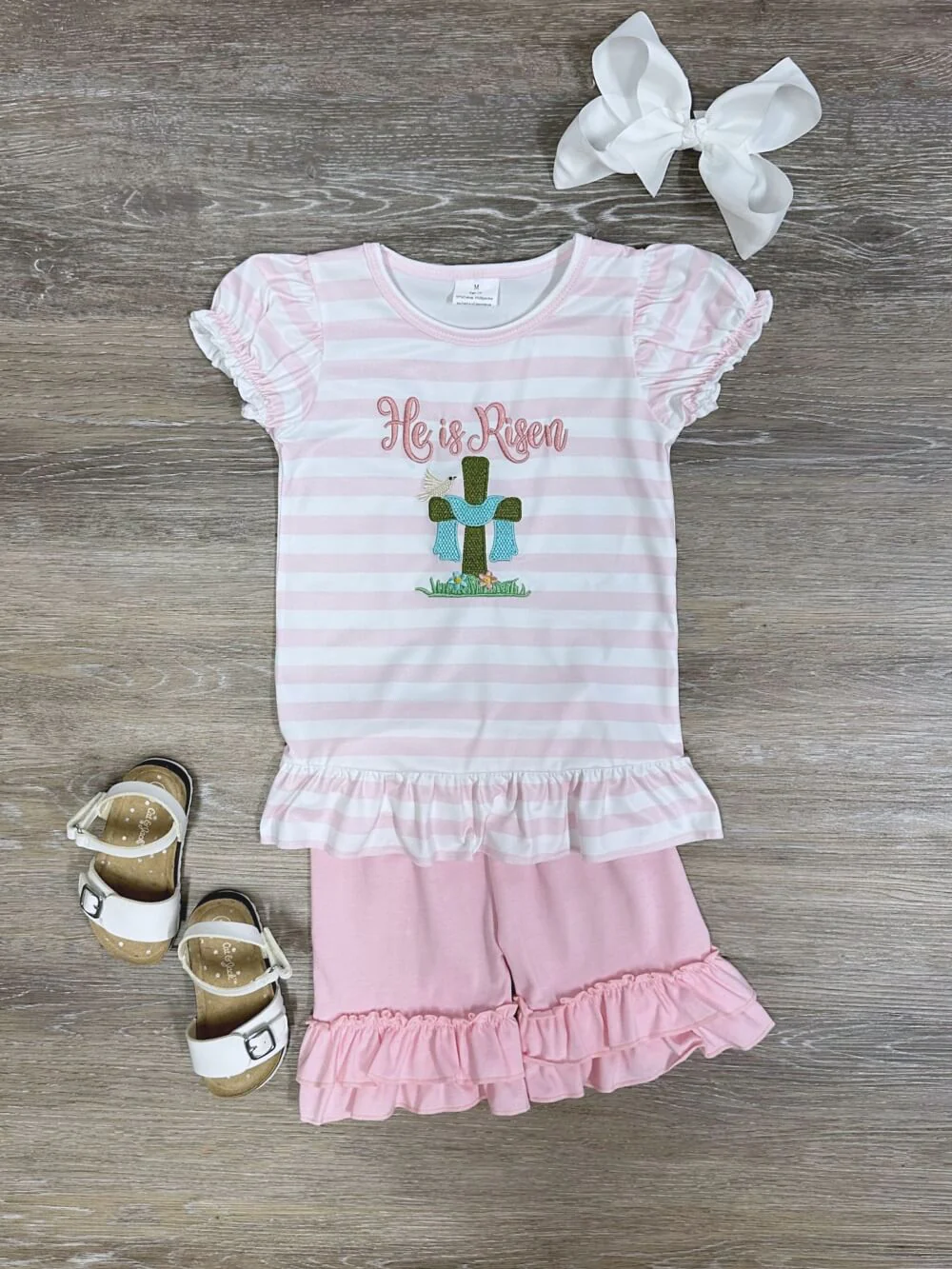 Baby Girls Easter He Is Risen Shirt Tee Pink Shorts Clothes Sets