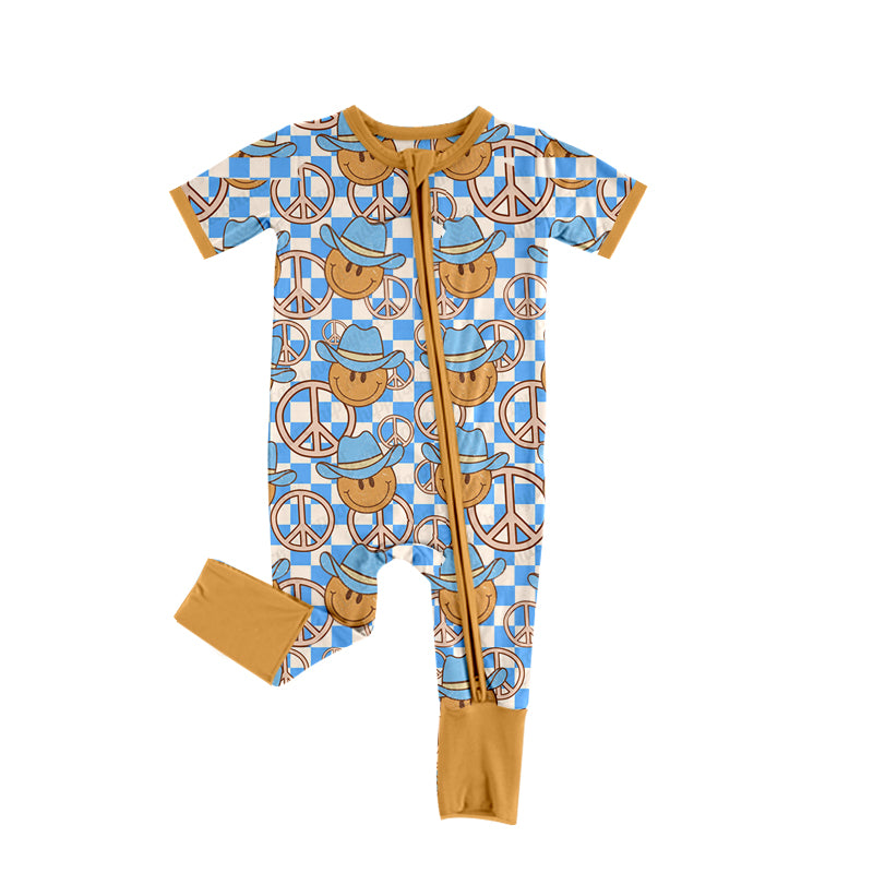 Baby Boys Smile Peace Zip Short Sleeve Rompers preorder(moq 5)