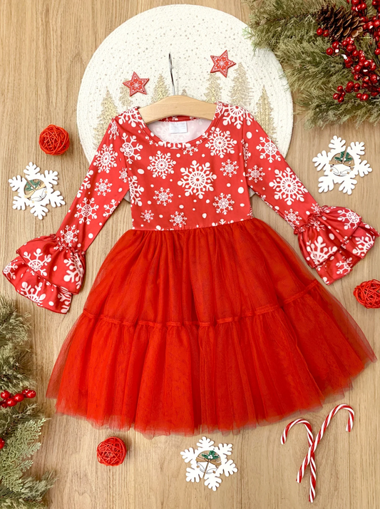 Baby Girls Christmas Snowflakes Long Sleeve Tutu Knee Length Dresses Preorder(moq 5)