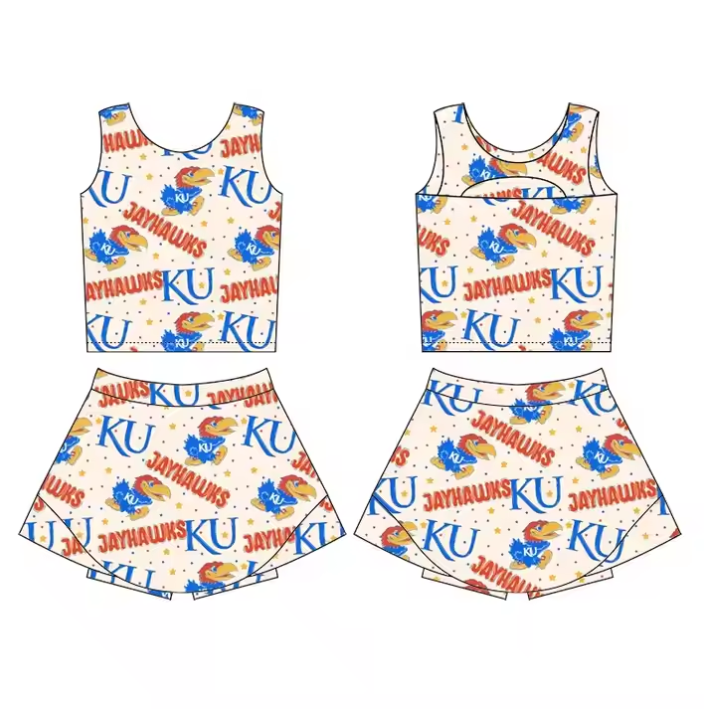 Preorder moq 5 Baby girls Jayhawks team top skorts outfits sets