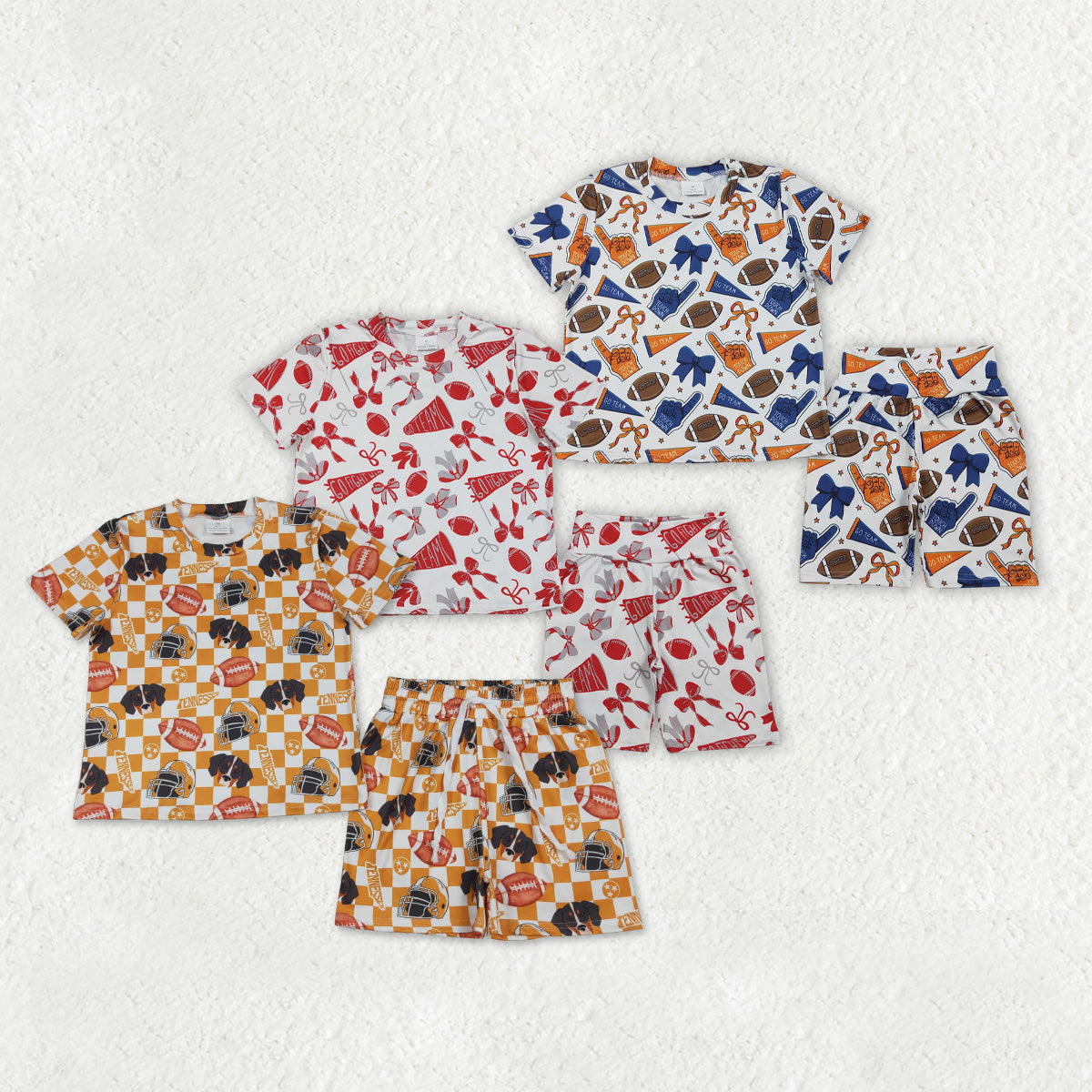 Sibling Baby Girls Short Sleeve Bows Footballs Top Short Go Team Pajamas Clothes Sets
