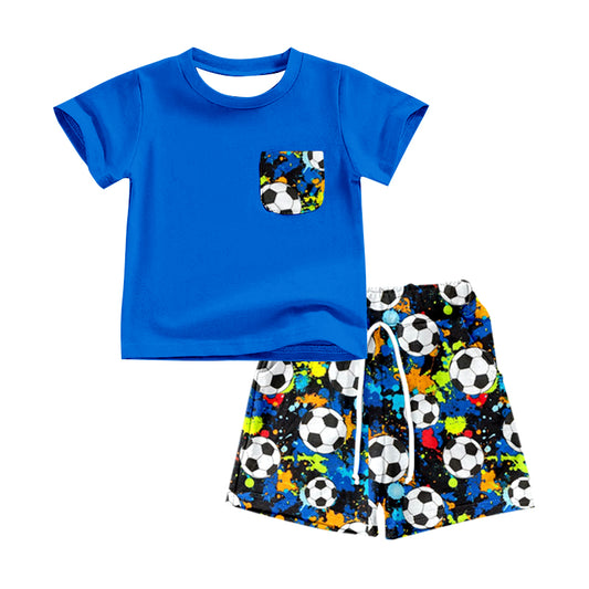 Baby Boys Football Blue Shirt Top Shorts Clothes Sets preorder(moq 5)