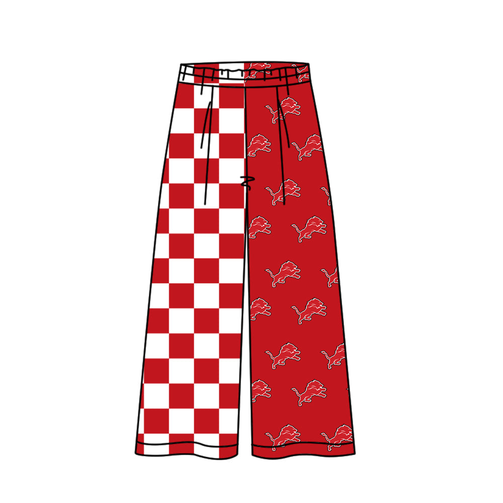 Preorder moq 5 Adult Women Red Checked Lions Team Flare Pants Bottom