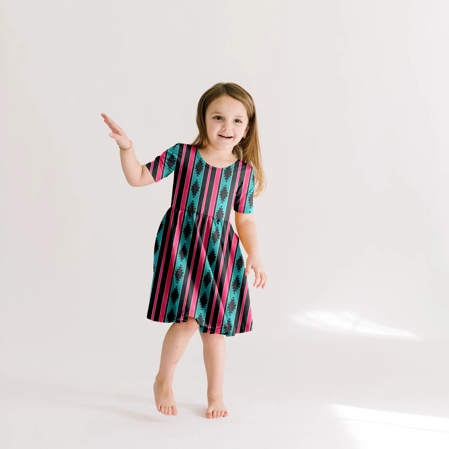 Preorder (moq 5)Baby Girls Western Aztec Knee Length Dresses
