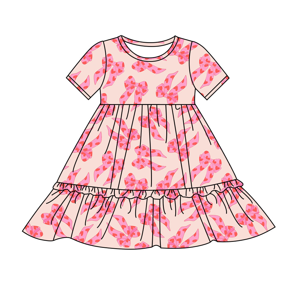 Preorder (moq 5)Baby Girls Valentines Pink Hearts Bows Knee Length Dresses