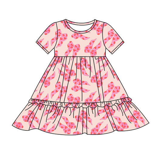Preorder (moq 5)Baby Girls Valentines Pink Hearts Bows Knee Length Dresses