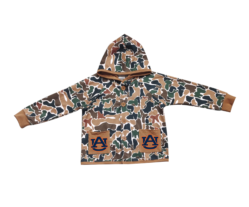 Preorder (moq 5)Baby Boys Dark Brown Camo AU Pockets Team Button Hoodie Jackets Top