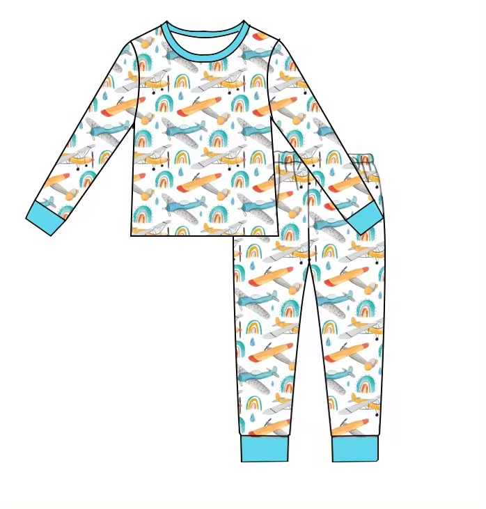 Baby Boys Rainbow plane Long Sleeve Shirt Pants Pajamas Clothes Sets Preorder(moq 5)